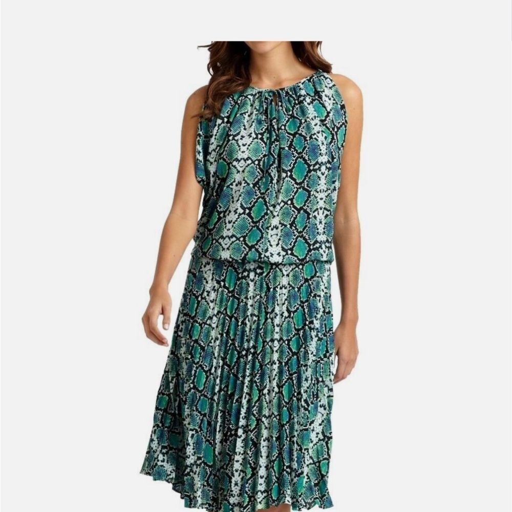 BCBG MAX AZRIA Dress Size XS (Fits M) AQUA Combo Lona Snake Print Boho Summer